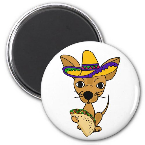 Funny Chihuahua eating Taco Cartoon Magnet