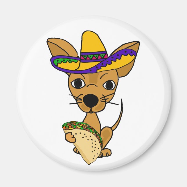 Funny Chihuahua eating Taco Cartoon Magnet (Front)
