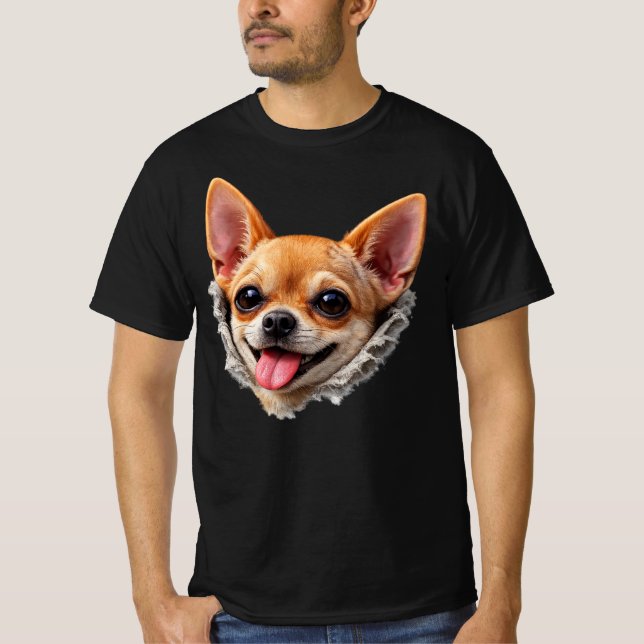 Funny Chihuahua Face 3D Design – Cute Dog Meme  T-Shirt (Front)