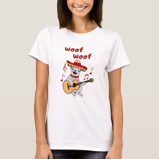 Funny Chihuahua playing guitar. Cute Dog T-Shirt (Front)