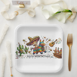 Funny Chihuahua Riding Piñata Fiesta Birthday Paper Plates