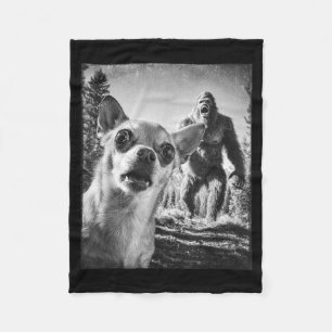 Funny Chihuahua Selfie With Bigfoot Sasquatch Cryp Fleece Blanket