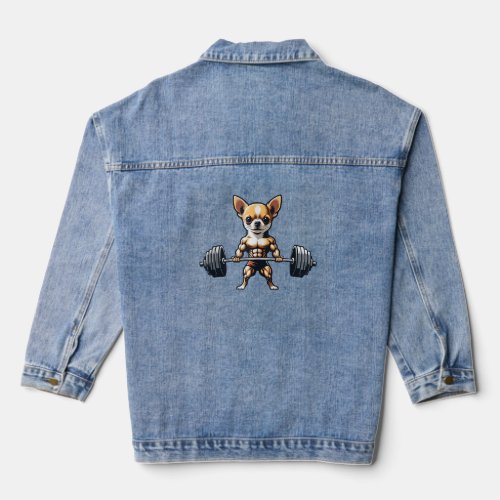 Funny Chihuahua Weight Lifting Dog Puppy Lover Gym Denim Jacket
