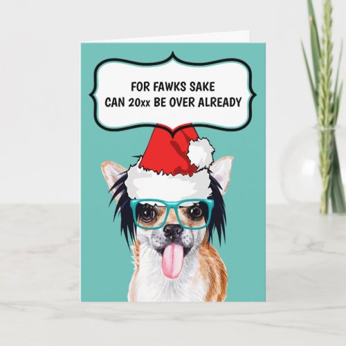 Funny Chihuahua wishing year over joke santa hat Card