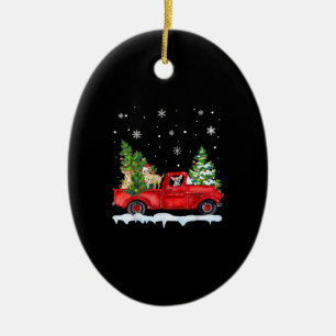 Funny Chihuahua With Red Truck Christmas Holiday Ceramic Ornament