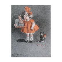 Funny Child and cheeky Cat Vintage antique