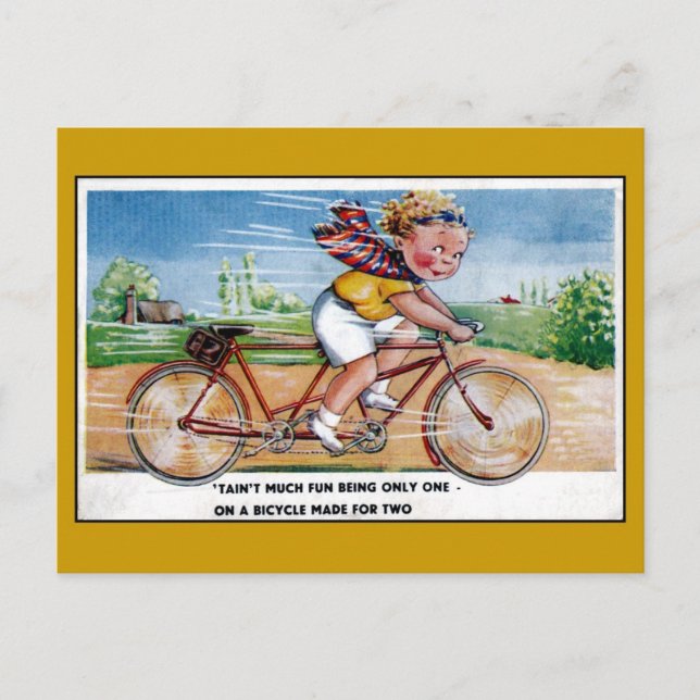 Funny child on a tandem vintage postcard (Front)