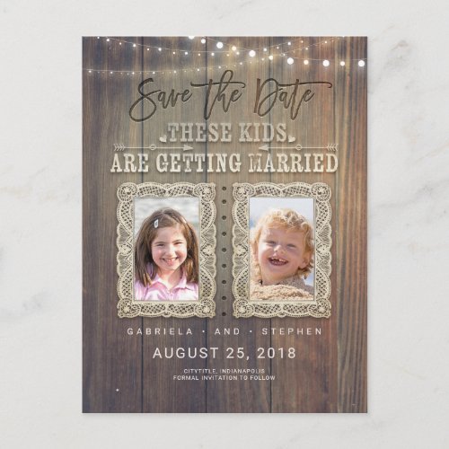 Funny Childhood Photos  Rustic Wood Save the Date Announcement Postcard