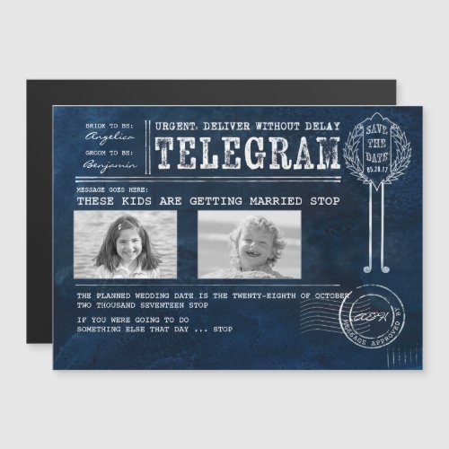 Funny Childhood Photos Save the Date Telegram Magnetic Invitation