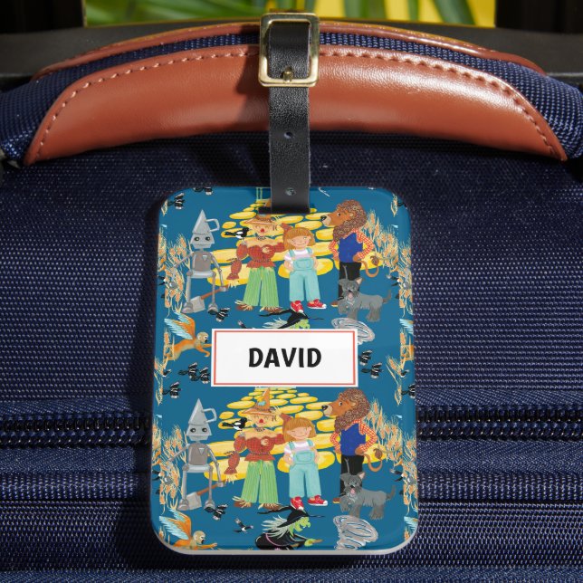 Funny children's characters on dark blue luggage tag (Front Insitu 2)