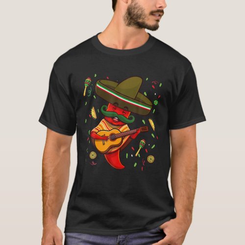 Funny Chili Mariachi Hot Pepper Sombrero Cinco De T_Shirt