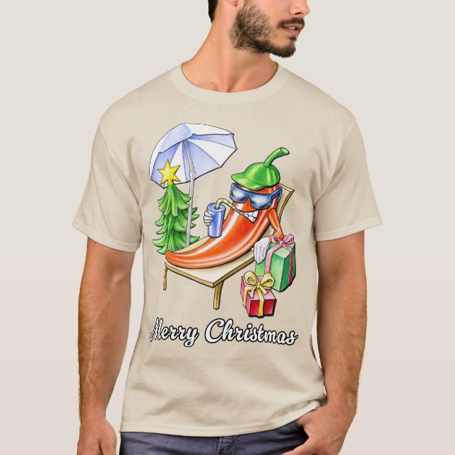 Funny Chili Merry Christmas under Parasol and Xmas T-Shirt (Front)