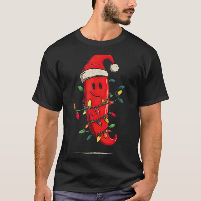 Funny Chili Pepper Christmas Graphics Lights Lover T-Shirt (Front)