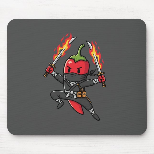 Funny Chili Pepper Fire Ninja Samurai Illustration Mouse Pad (Front)