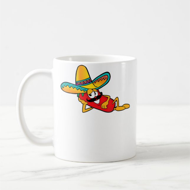 Funny Chili Vibes Pepper With Sombrero Moustache M Coffee Mug (Left)