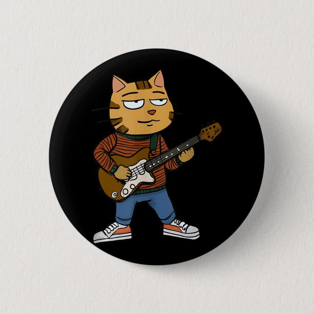 Funny Chill Cat Playing A Guitar Guys Dad Rock &am Button (Front)