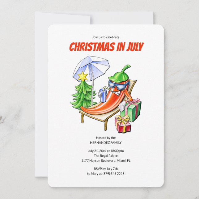 Funny Chilli Christmas in July Summer Pool Party Invitation (Front)