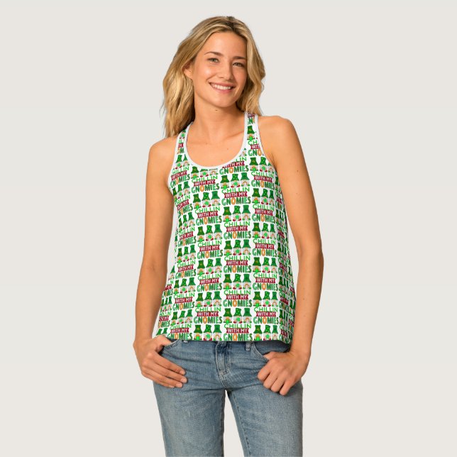 Funny Chillin with Gnomies St Patricks All Print Tank Top (Front Full)