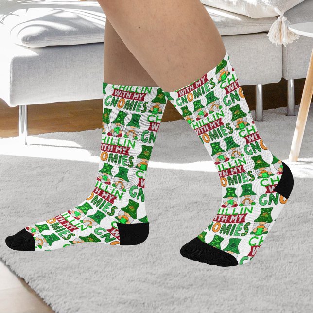 Funny Chillin with Gnomies St Patricks Day Unisex Socks (Funny Chillin with Gnomies St Patrick's Day Unisex Socks)