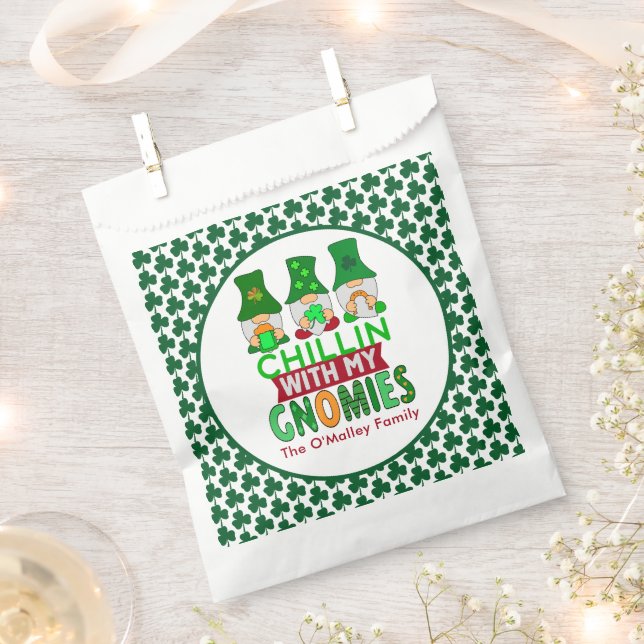 Funny Chillin with My Gnomies St Patricks Day Favor Bag (Clipped)