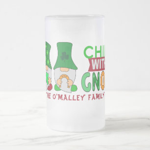 Funny Chillin with My Gnomies St Patricks Day Frosted Glass Beer Mug