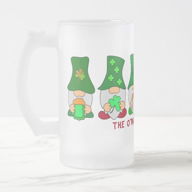 Funny Chillin with My Gnomies St Patricks Day Frosted Glass Beer Mug (Left)