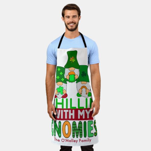 Funny Chillin with My Gnomies St Patricks Day Long Apron