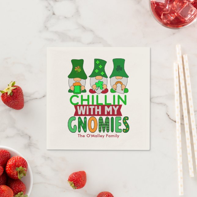 Funny Chillin with My Gnomies St Patricks Day Napkins (Insitu)