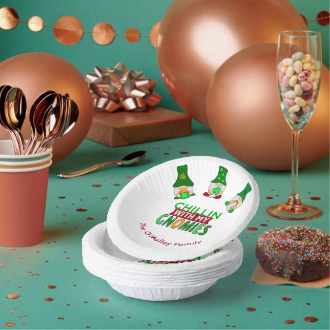 Funny Chillin with My Gnomies St Patricks Day Paper Bowls (Multi)