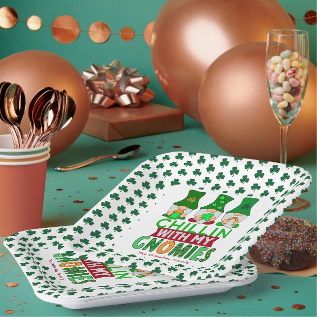 Funny Chillin with My Gnomies St Patricks Day Paper Plates (Multi)