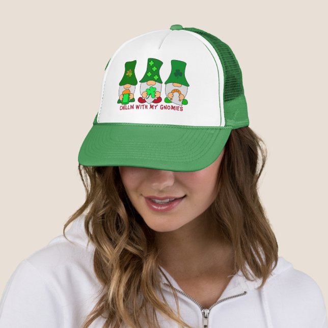 Funny Chillin with My Gnomies St Patricks Day Trucker Hat (In Situ)