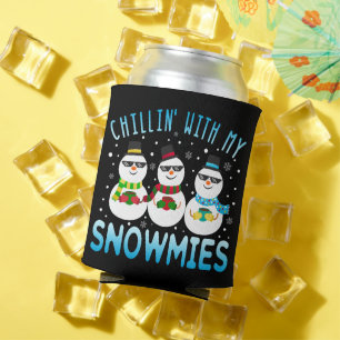 Funny Chillin' With My Snowmies Christmas Can Cooler