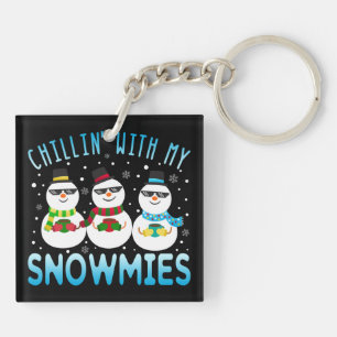 Funny Chillin' With My Snowmies Christmas Keychain