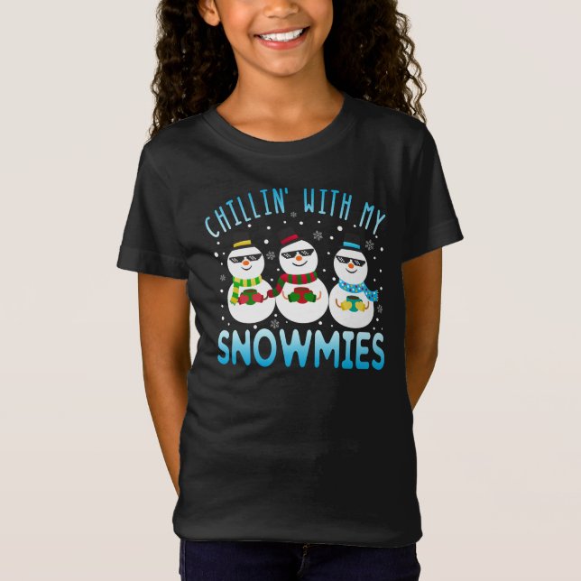 Funny Chillin' With My Snowmies Christmas T-Shirt (Front)