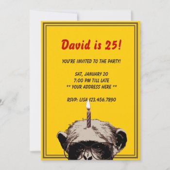 Funny Chimp & Candle Birthday Party Invitation by fotoplus at Zazzle
