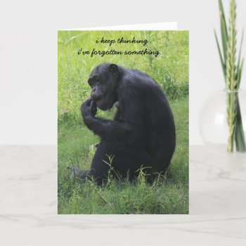 Funny Chimp (the Thinker) Belated Birthday Card by PicturesByDesign at Zazzle