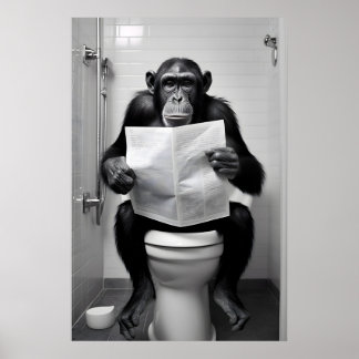Funny Chimpanzee Bathroom Print Toilet Wall Art