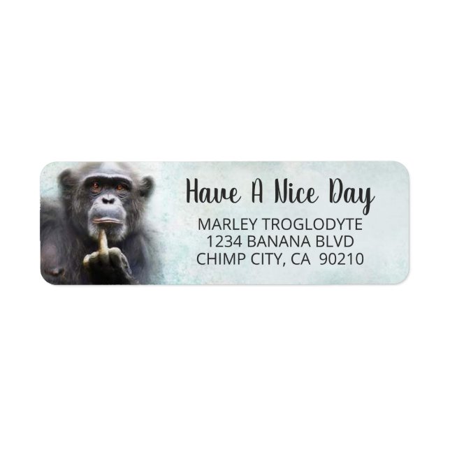 Funny Chimpanzee Middle Finger Return Address Label (Front)