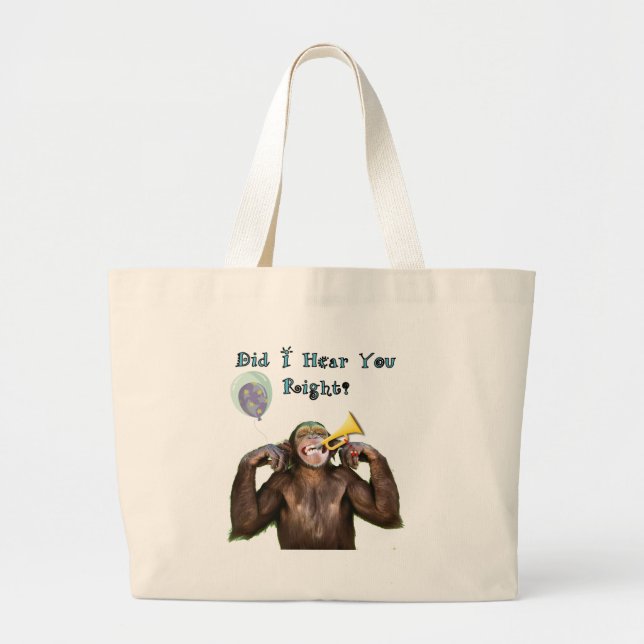 Funny Chimpanzee Over the Hill Birthday Large Tote Bag (Front)