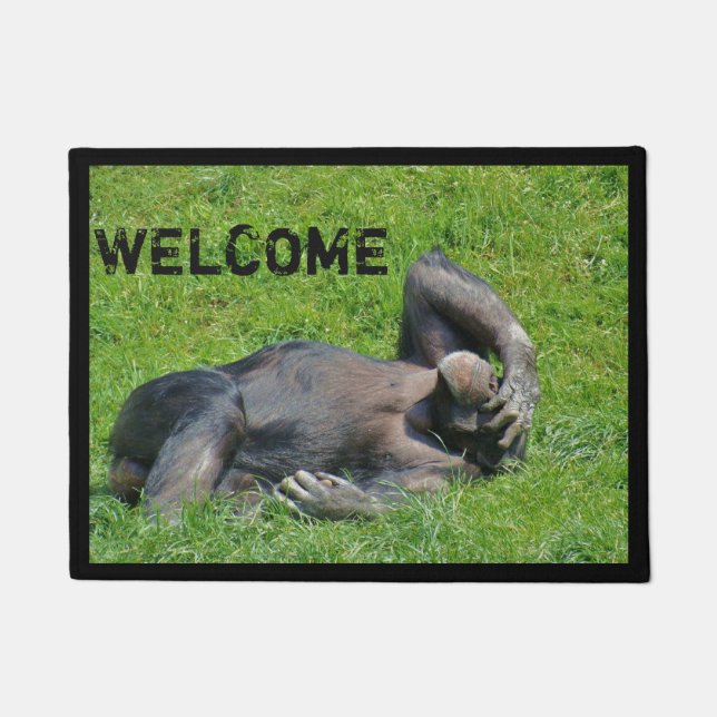 Funny Chimpanzee Photo Welcome Doormat (Front)