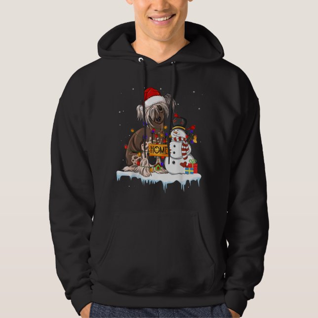 Funny Chinese Crested Dog Christmas Snowman Xmas L Hoodie (Front)