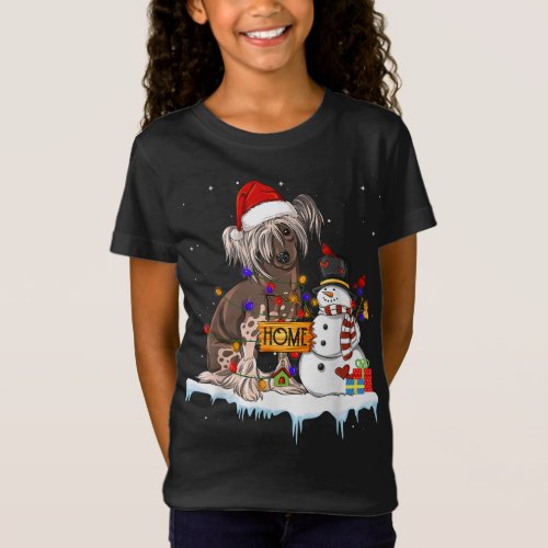 Funny Chinese Crested Dog Christmas Snowman Xmas L T_Shirt