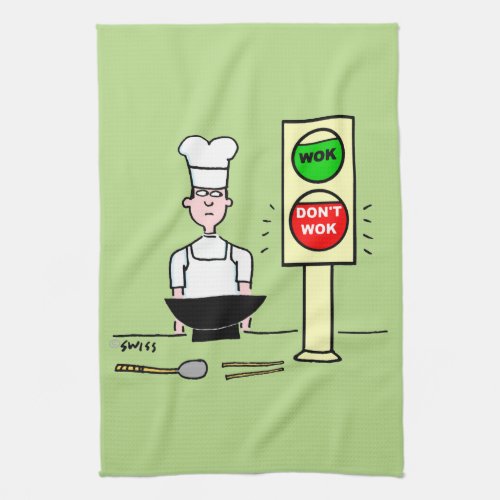 Funny Chinese Food Stir Fry Wok Cartoon Kitchen Towel