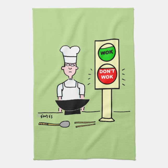 Funny Chinese Food Stir Fry Wok Cartoon Kitchen Towel (Vertical)