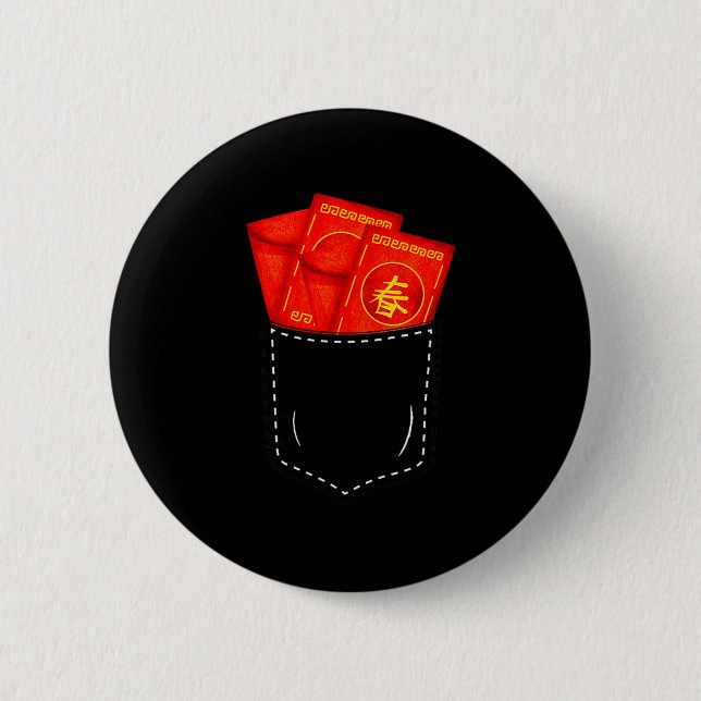 Funny Chinese New Year Fake Cket Red Envelopes Luc Button (Front)