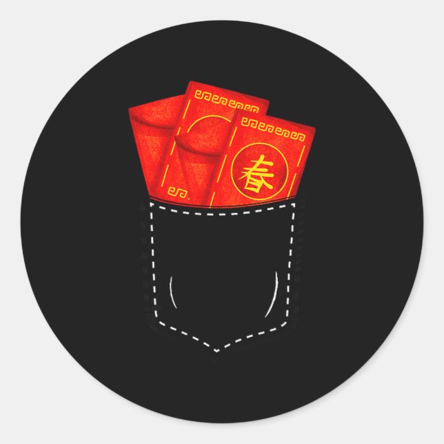 Funny Chinese New Year Fake Cket Red Envelopes Luc Classic Round Sticker (Front)