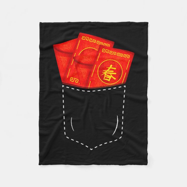 Funny Chinese New Year Fake Cket Red Envelopes Luc Fleece Blanket (Front)