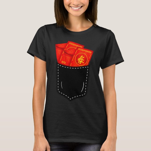 Funny Chinese New Year Fake Cket Red Envelopes Luc T-Shirt (Front)