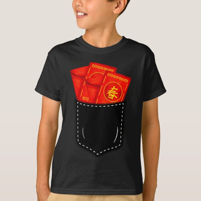 Funny Chinese New Year Fake Cket Red Envelopes Luc T-Shirt (Front)
