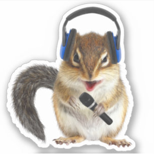 Funny chipmunk DJ with headphones and microphone.  Sticker